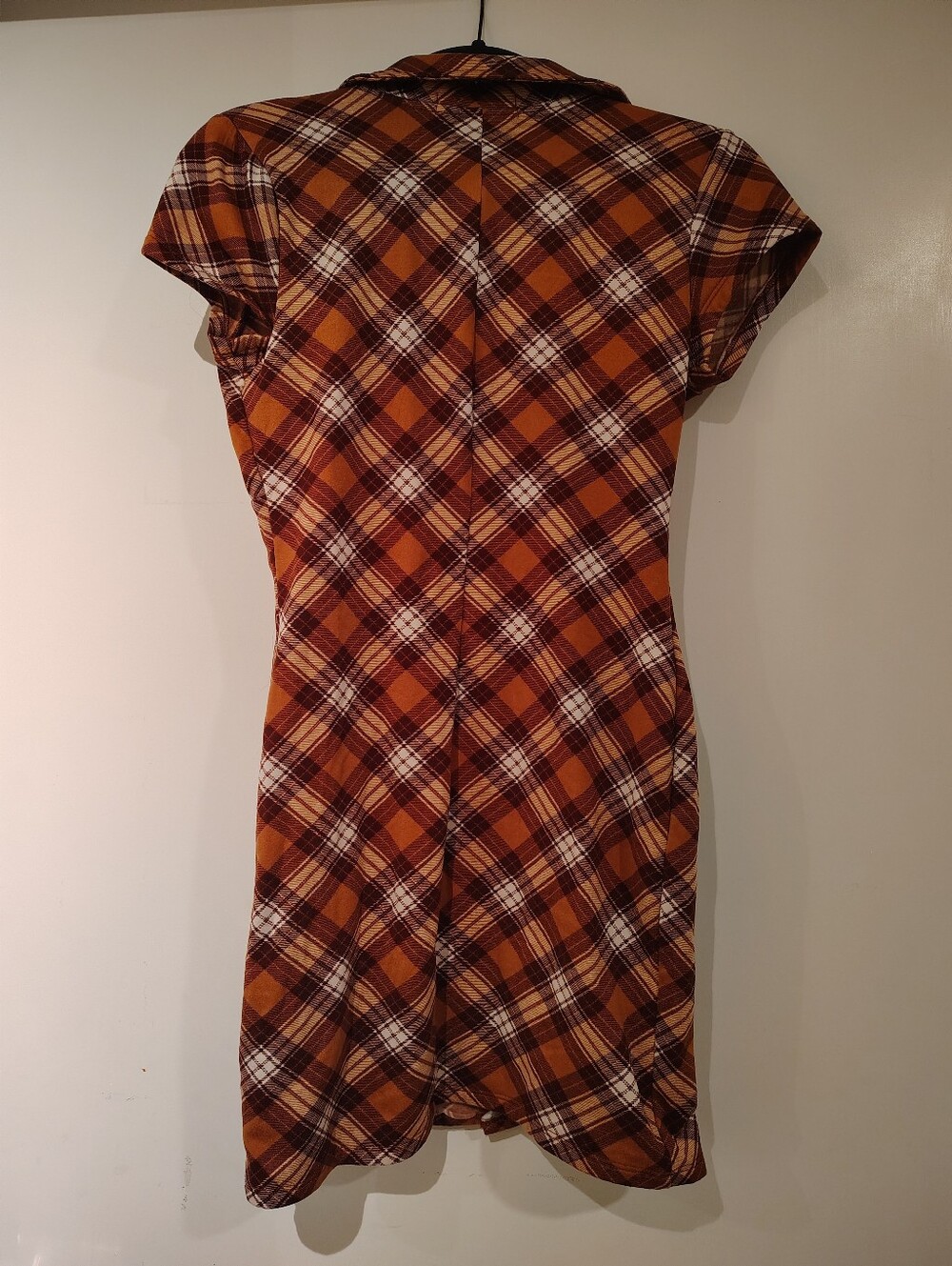 Rust Plaid Collared Button Front Mini Dress - Picture 5 of 7